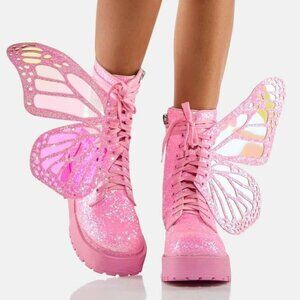 Metamorphic Butterfly Pink Glitter Platform Boots Club Exx Dolls Kill Y2K 8